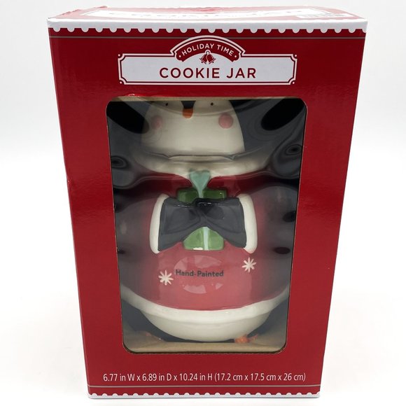 Holiday Time Hand Painted Christmas Penguin Cookie Earthenware Cookie Jar-NIB - Picture 1 of 5